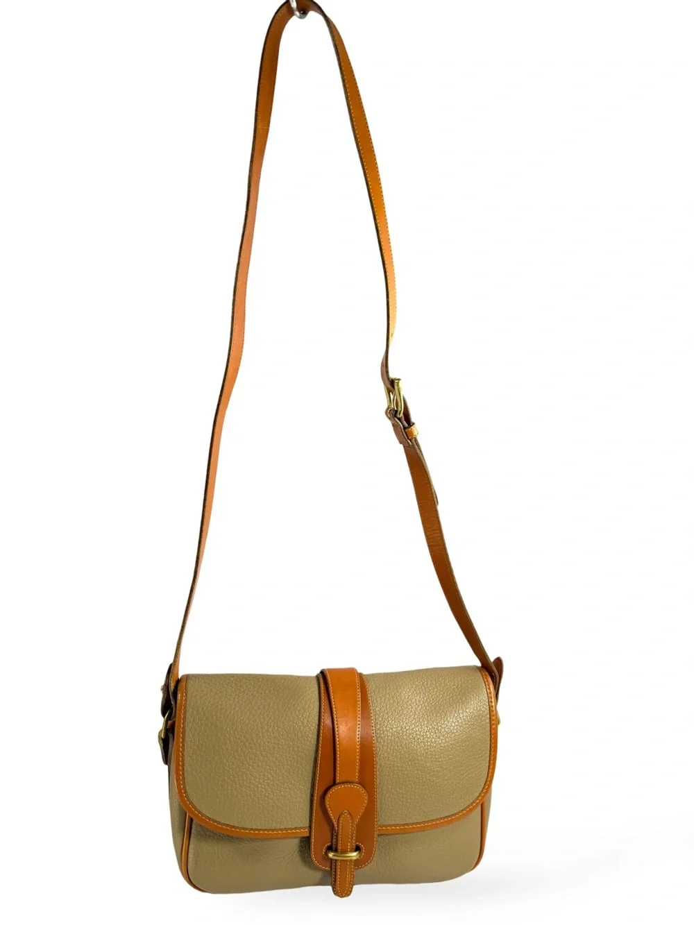 Dooney & Bourke Pebbled Leather Crossbody in Beige with Tan Trim